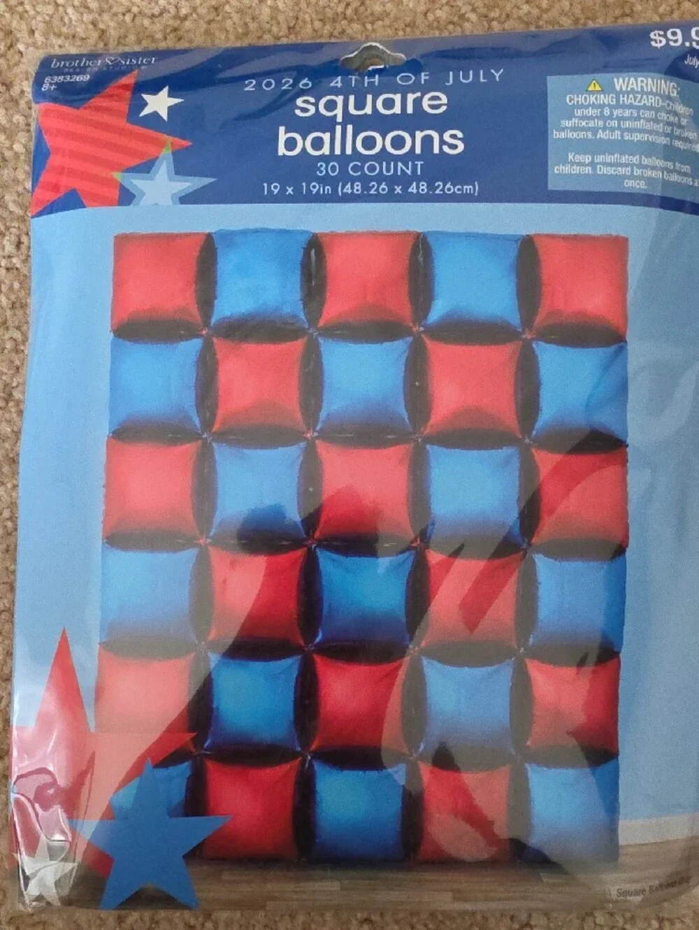 2 Packs Square 4th of July Balloons - Red and Blue